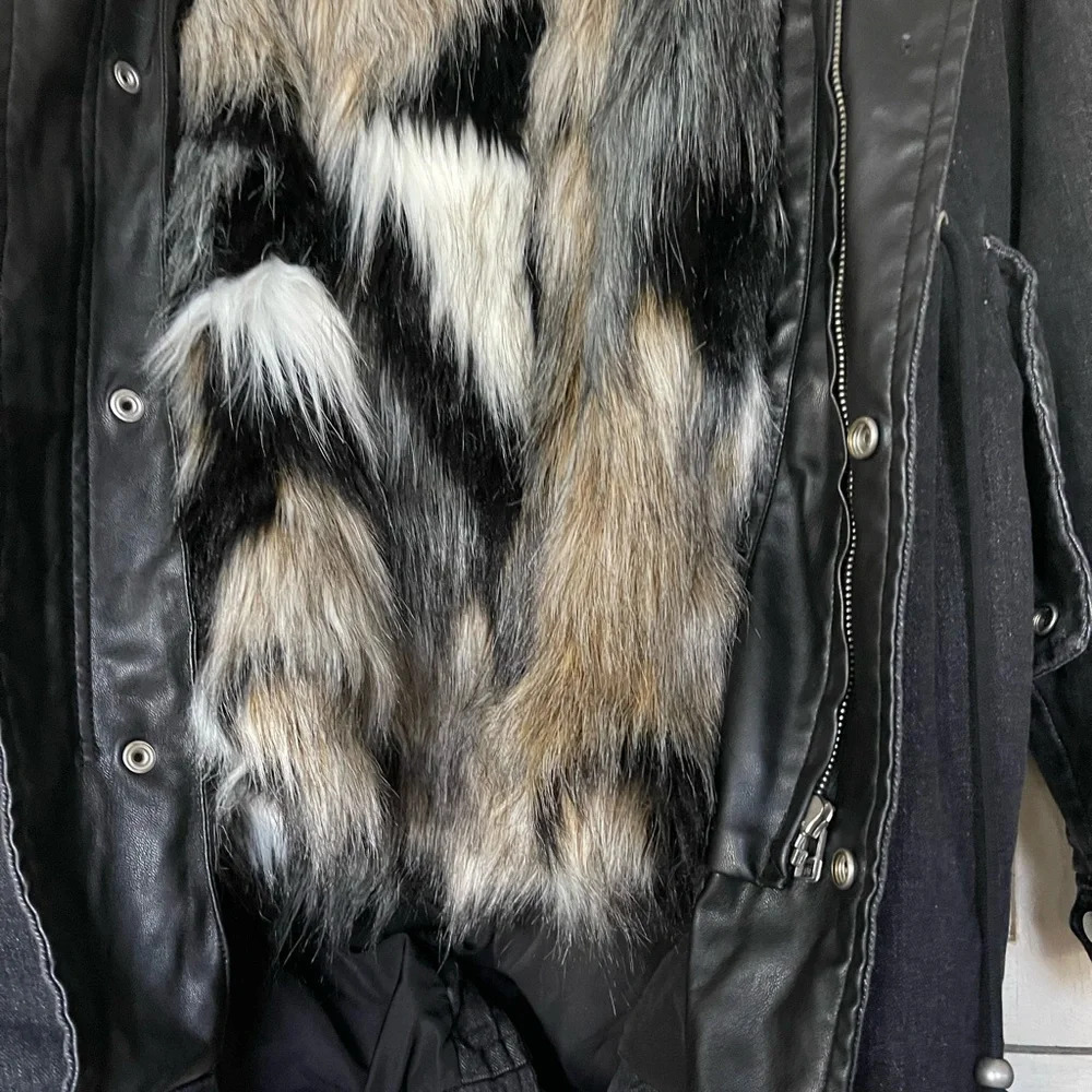 Avec Les Filles Faux Fur Trim Denim Parka - Picture 6 of 10
